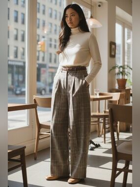 NWT Commense Belted Plaid High Waisted Pants – XS (Structured Fit)